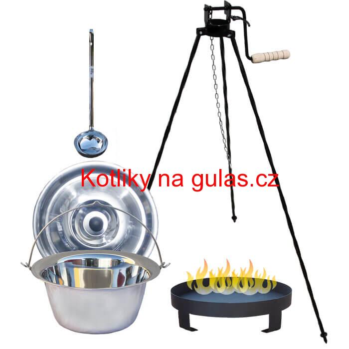 Nerezový kotlík 22 L (0,8 mm) + Ohniště + stojan s kladkou VAR