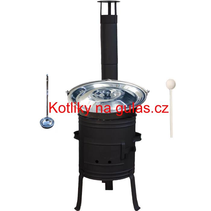 Nerezový kotlík 10 L (1,5 mm) + nízká žáruvzdorná kotlina 33 cm PLUS 700 + vařečka a naběračka