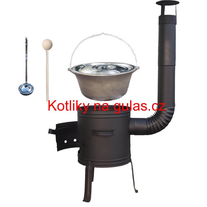 Litinový kotlík 10 L + nízká žáruvzdorná kotlina 33 cm PLUS 700 + vařečka a naběračka