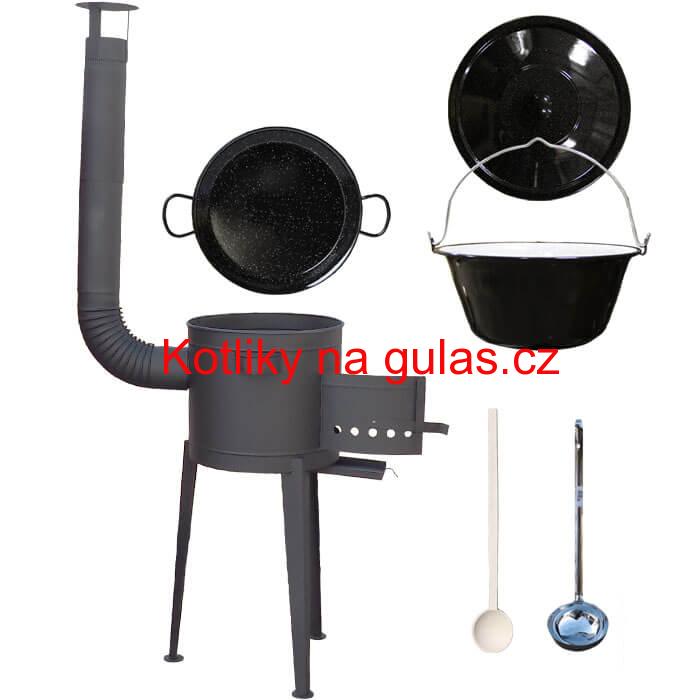 Smaltovaný kotlík 20 L (1,2 mm) + Paella smaltovaná pánev 46 cm + žáruvzdorná vysoká kotlina 42 PLUS 600