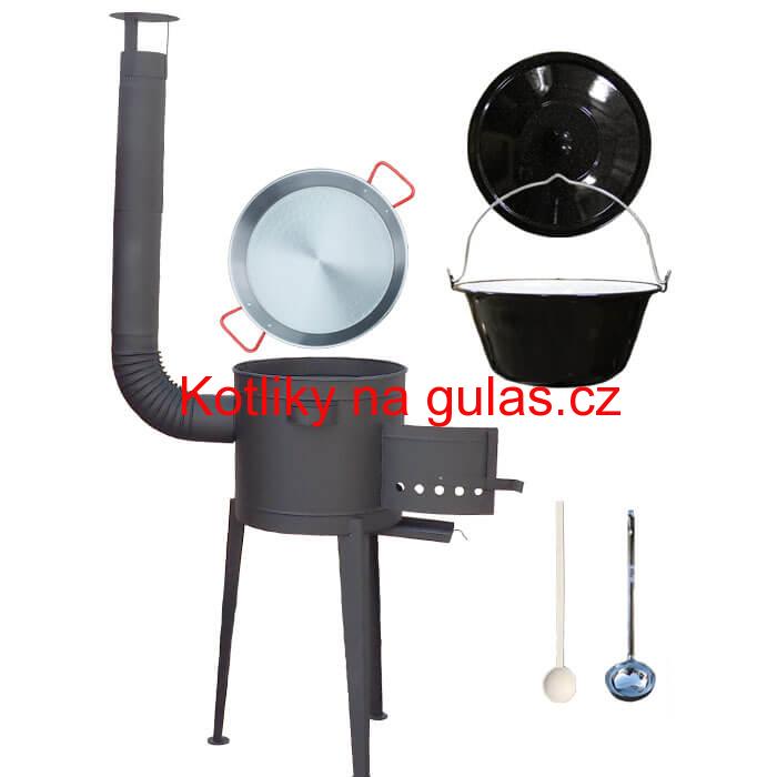 Smaltovaný kotlík 20 L (1,2 mm) + Paella ocelová pánev 46 cm + žáruvzdorná vysoká kotlina 42 PLUS 600