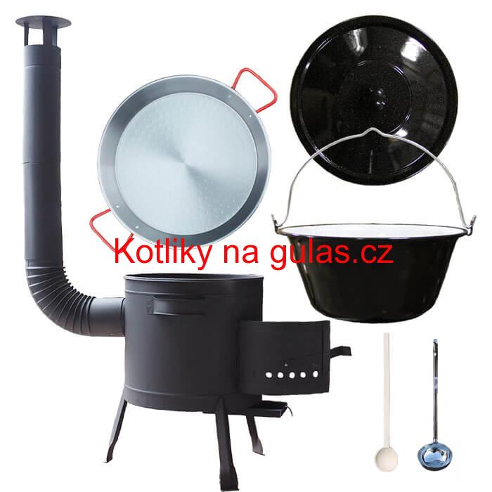Smaltovaný kotlík 20 L + Paella ocelová pánev 46 cm + žáruvzdorná nízká kotlina 42 PLUS 600