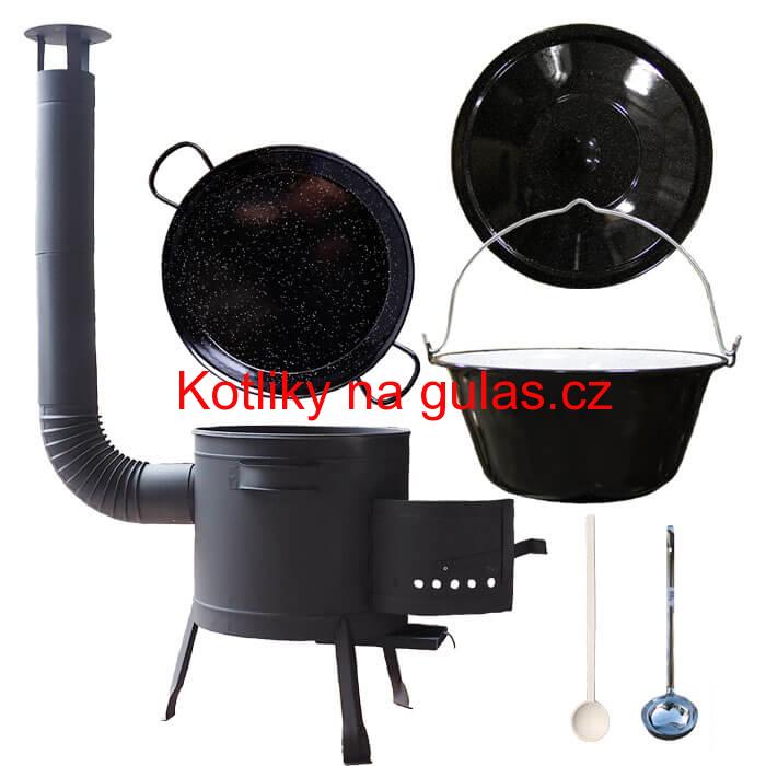 Smaltovaný kotlík 16 L + Paella smaltovaná pánev 42 cm + žáruvzdorná nízká kotlina 39 PLUS 600