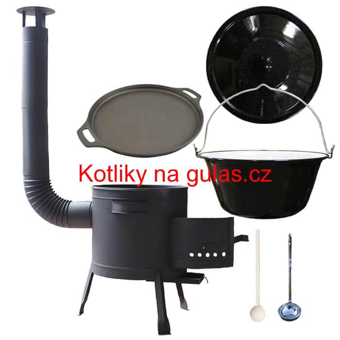 Smaltovaný kotlík 20 L (1,2 mm) + Litinová pánev 43 cm + žáruvzdorná kotlina 42 PLUS 600