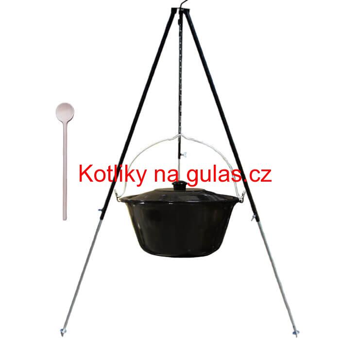 Smaltovaný kotlík 40 L + poklice + teleskopicka trojnožka 1,7 m