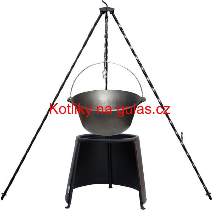 Litinový kotlík 7,2 L + chránič plamene 32 cm + trojnožka 1,2 m
