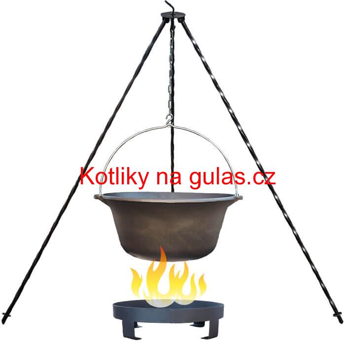 Litinový kotlík 10,8 L + trojnožka 1,2 m + ohniště 36 cm