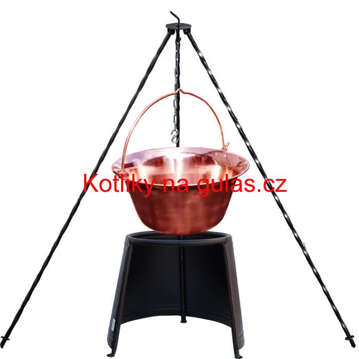 Měděný kotlík 20 L (1,2 mm) + chránič plamene 43 cm  + trojnožka 1,2 m