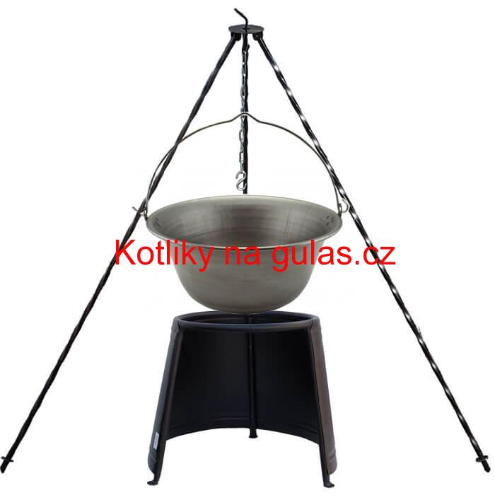 Železný kotlík 10 L (0,75 mm) + chránič plamene 37 cm + trojnožka 1,2 m