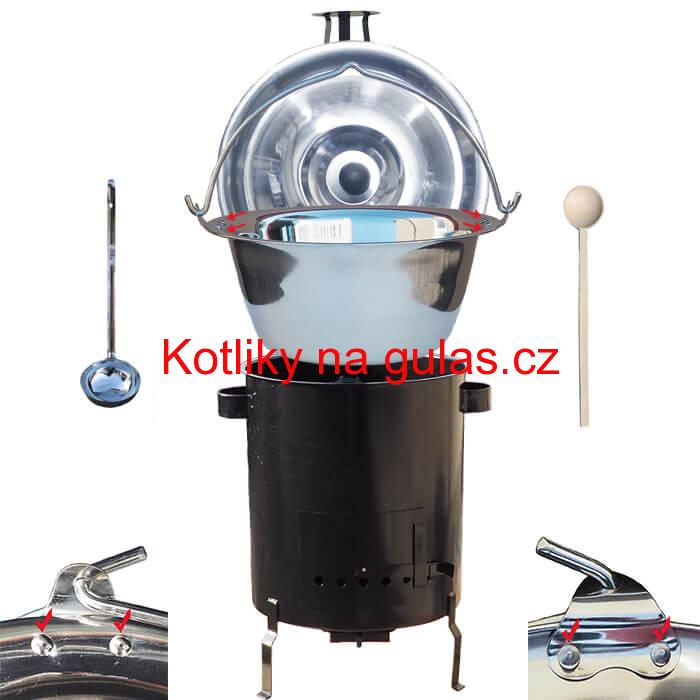 Nerezový kotlík 30 L (0,8 mm) zesílený s nýty + hrubostěnná (1,5 mm) kovová kotlina 45 STRONG