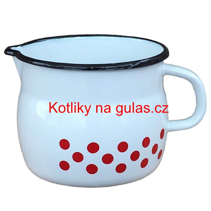Smaltovaný hrnek s výlevkou 1,5 L baňatý - tečkovaný
