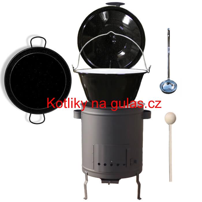 Smaltovaný kotlík 13 L (1,2 mm) + Paella pánev 38 cm + silnostěnná (1,5 mm) žáruvzdorná kotlina (1,5 mm) 36 PLUS 600
