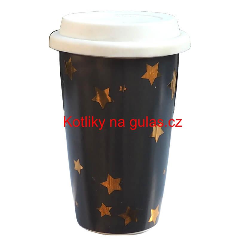 Keramický hrnek s víčkem - hnědý VÁNOCE