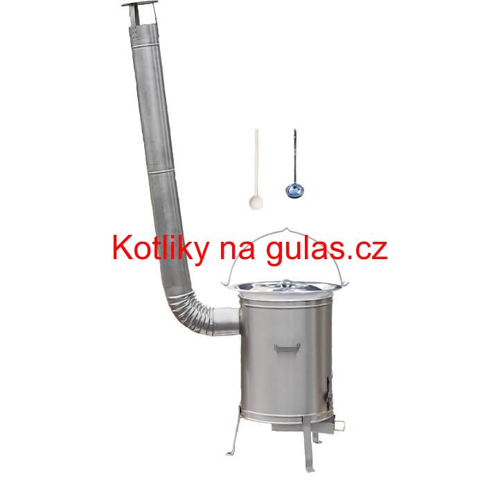 Nerezový kotlík 30 L (1,2 mm) + nerezová kotlina 45 cm LUX + vařečka a naběračka