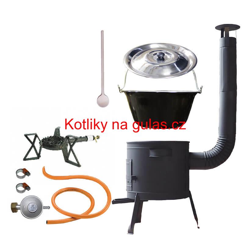 Smaltovaný kotlík (1,2 mm) 25 L + litinový hořák 5,5 kW + nízká kotlina 42 PLUS 600 + nerezová poklice INOX