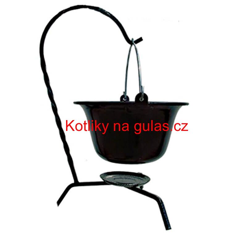Servírovací kotlík na guláš smaltovaný černý 0,8 l + stojánek