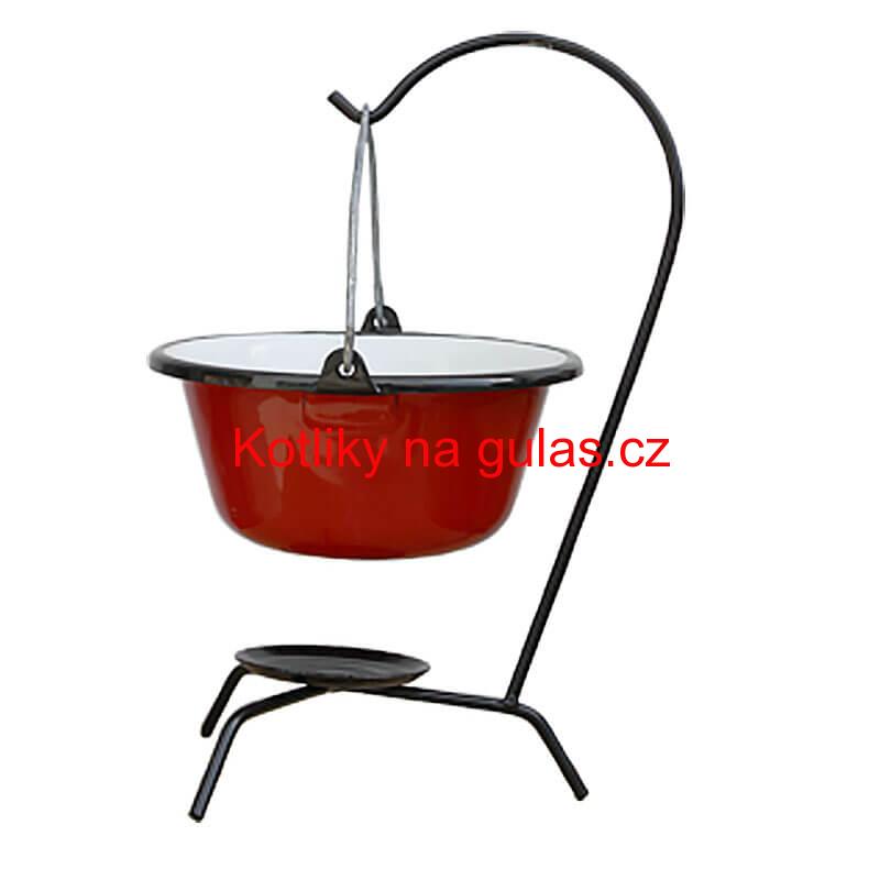 Servírovací kotlík na guláš smaltovaný červený 0,8 l + stojánek