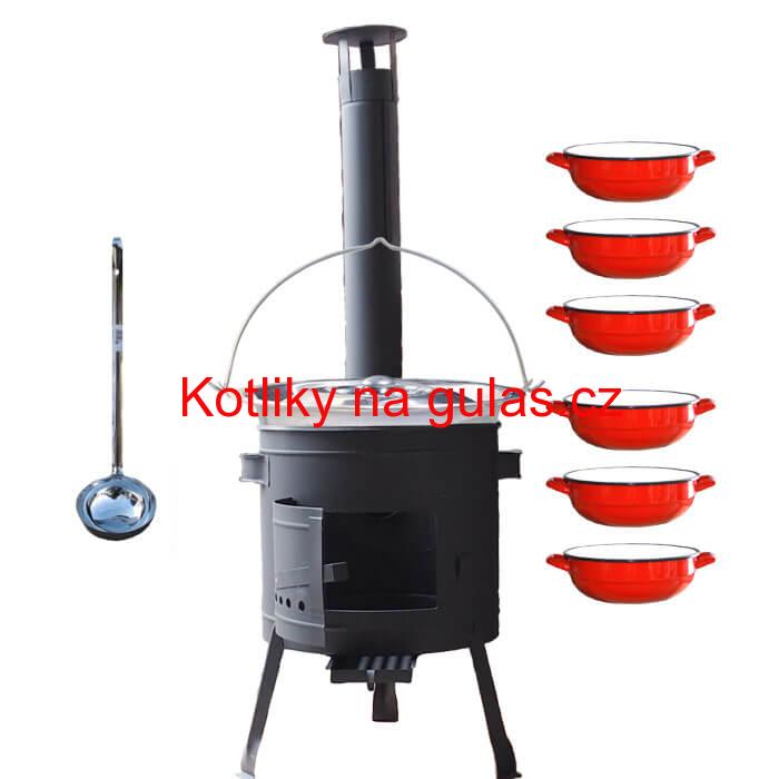 Nerezový kotlík 20 L (1,2 mm) INOX + selské misky 6 ks + nízká žáruvzdorná kotlina 42 cm PLUS 600
