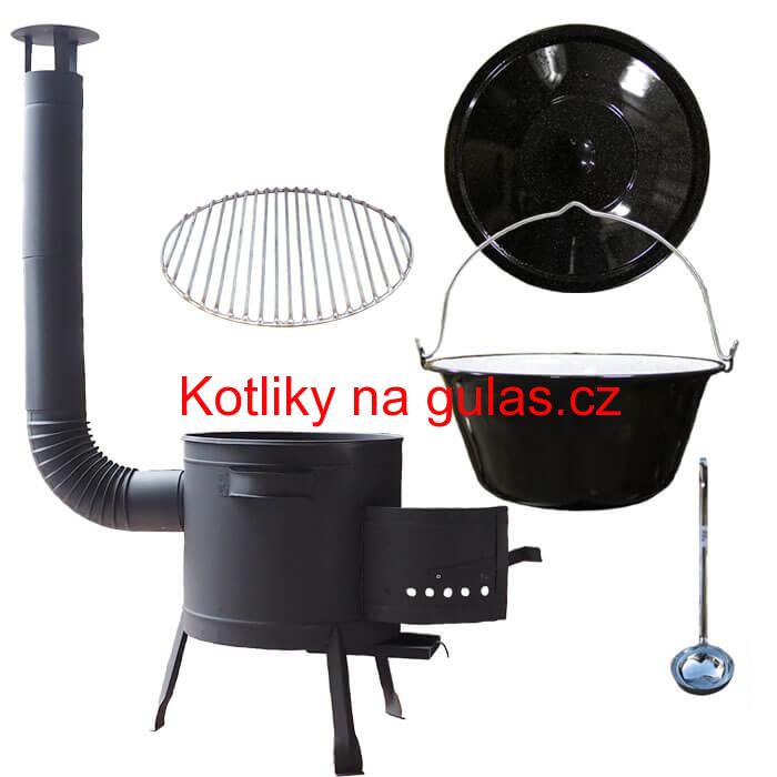 Smaltovaný kotlík 25 L + Nerezový rošt 45 cm + nízká žáruvzdorná kotlina 42 cm PLUS 600