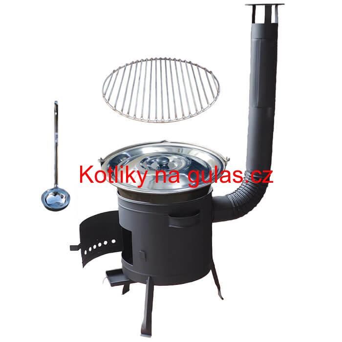 Nerezový kotlík 20 L (1,5 mm) + Nerezový rošt 45 cm + nízká žáruvzdorná kotlina 42 cm PLUS 600