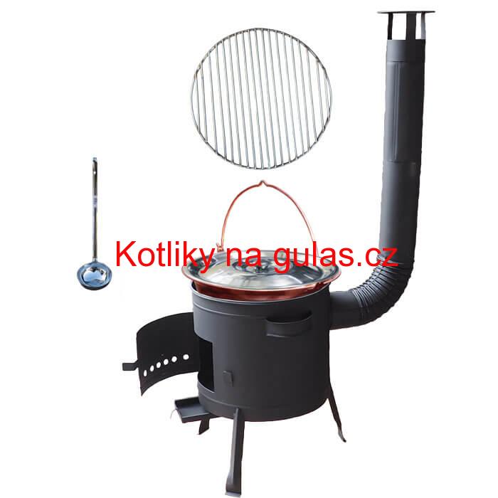 Měděný kotlík 20 L (1,2 mm) + Nerezový rošt 45 cm + nízká žáruvzdorná kotlina 42 cm PLUS 600