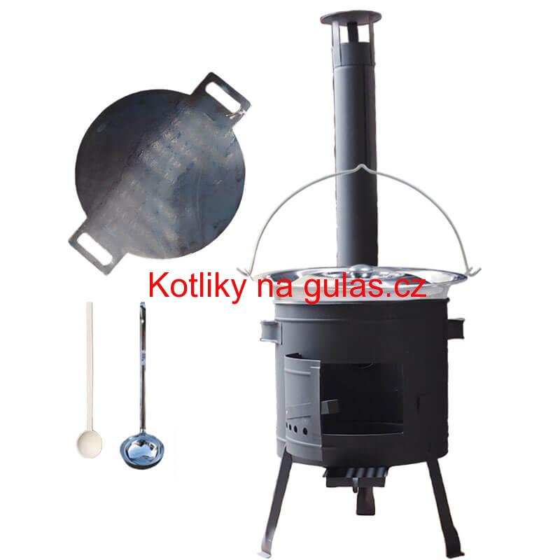 Nerezový kotlík 15 L (1,2 mm) + železná pánev 38 cm UNI + kotlina 36 cm PLUS 600