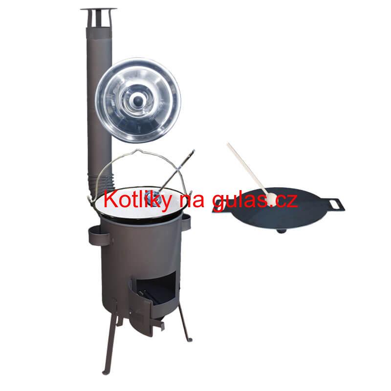 Smaltovaný kotlík 20 L + železná pánev 44 cm UNI + žáruvzdorná kotlina kotlina 42 cm PLUS 600 4 MM