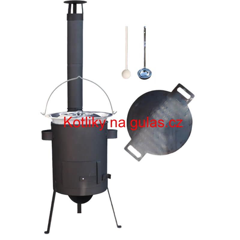 Nerezový kotlík 15 L (1,2 mm) + železná pánev 38 cm UNI + žáruvzdorná kotlina 36 cm PLUS 600 4 MM