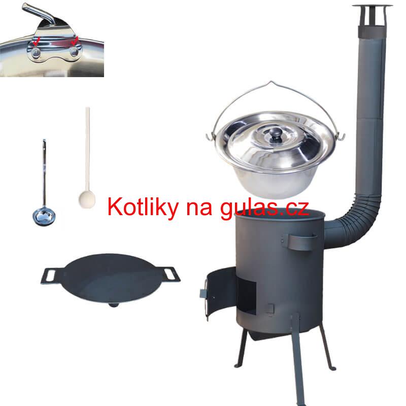 Nerezový kotlík 15 L (0,8 mm) s nýty + železná pánev 38 cm UNI + kotlina 36 cm PLUS 600 4 MM