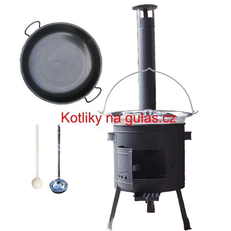Nerezový kotlík 20 L (1,2 mm) + železná pánev 46 cm WOK + nízká žáruvzdorná kotlina 42 cm PLUS 600
