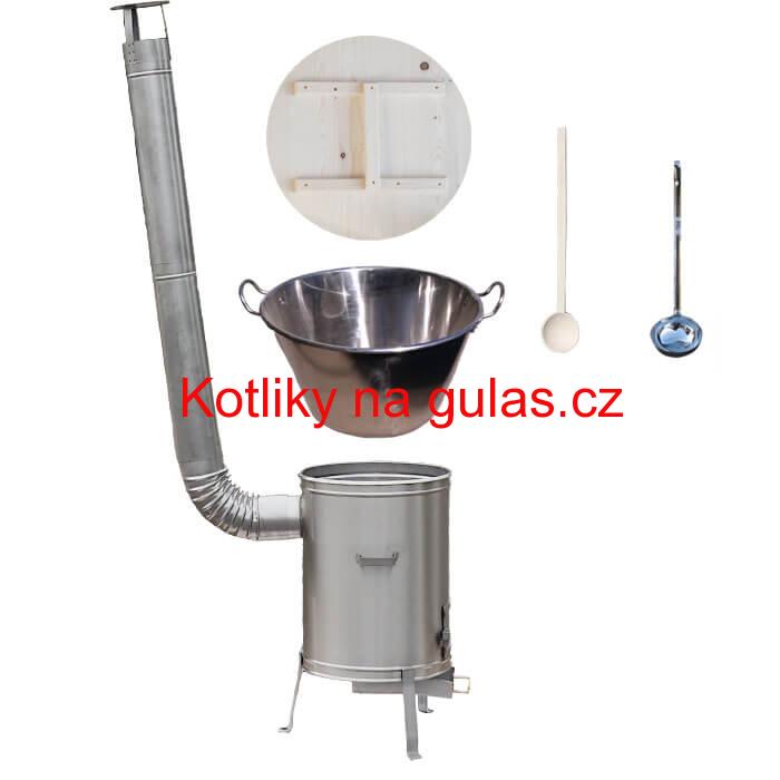 Zabijačkový nerezový kotel 100 L + nerezová kotlina 60 cm + naběračka a vařečka