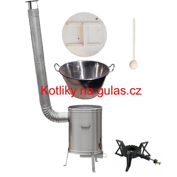 Zabijačkový nerezový kotel 100 L + nerezová kotlina 60 cm + hořák 7 kW a vařečka
