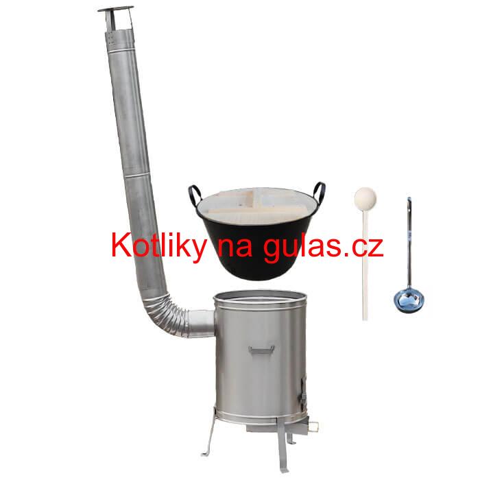 Zabijačkový smaltovaný kotel 100 L + nerezová kotlina 60 cm + vařečka a naběračka