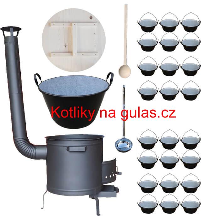  Smaltovaný kotel 100 L + servírovací kotlíky (24 ks) + vařečka a naběračka BIG PARTY PLUS 600