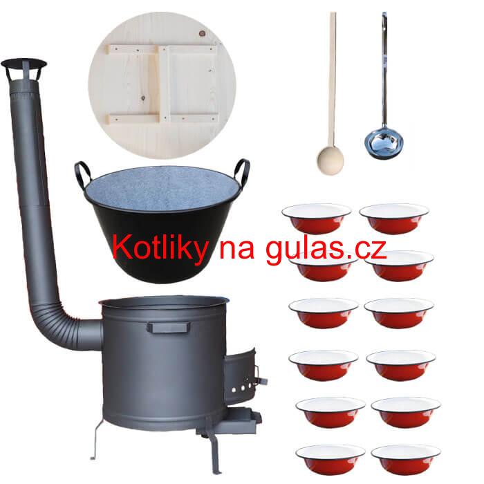Smaltovaný kotel 100 L + smaltované talíře 12 ks + vařečka a naběračka BIG PARTY PLUS 600