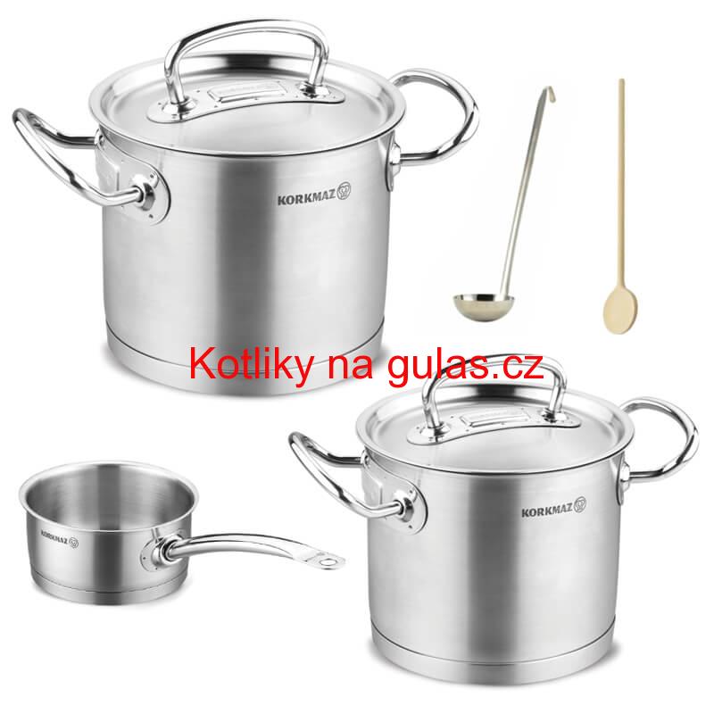 Sada nerezových hrnců s poklicí + rendlík 2 + 1 ks 5 L, 9 L, 1,5 L