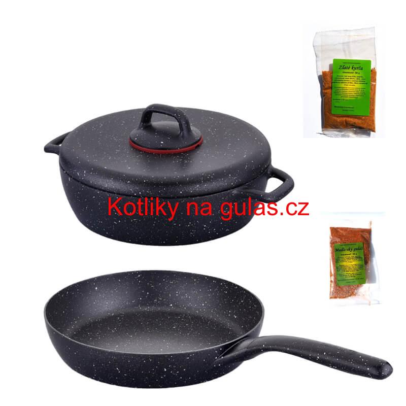 Hrnec s poklicí + pánev + pepř Classic Plus Volkanit