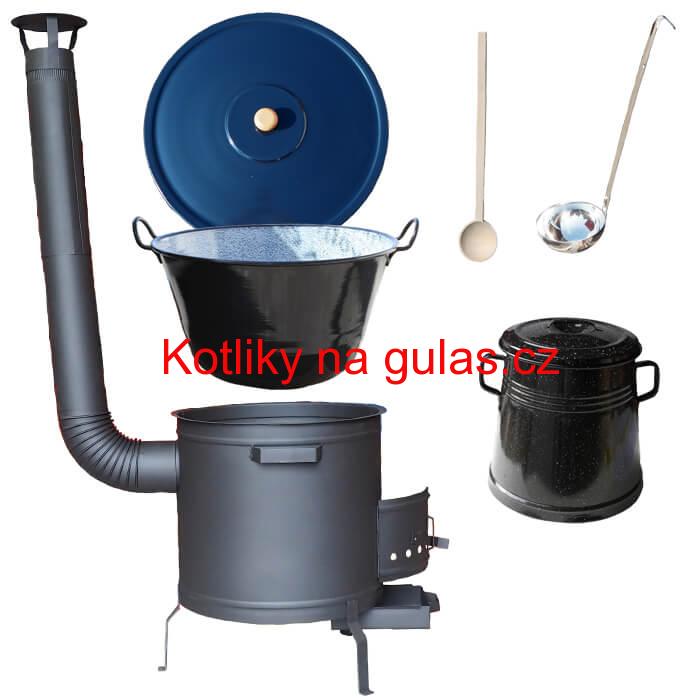 Smaltovaný kotel 50 L + žáruvzdorná kotlina 50 cm PLUS 600 + Nádoba na sádlo 10 L