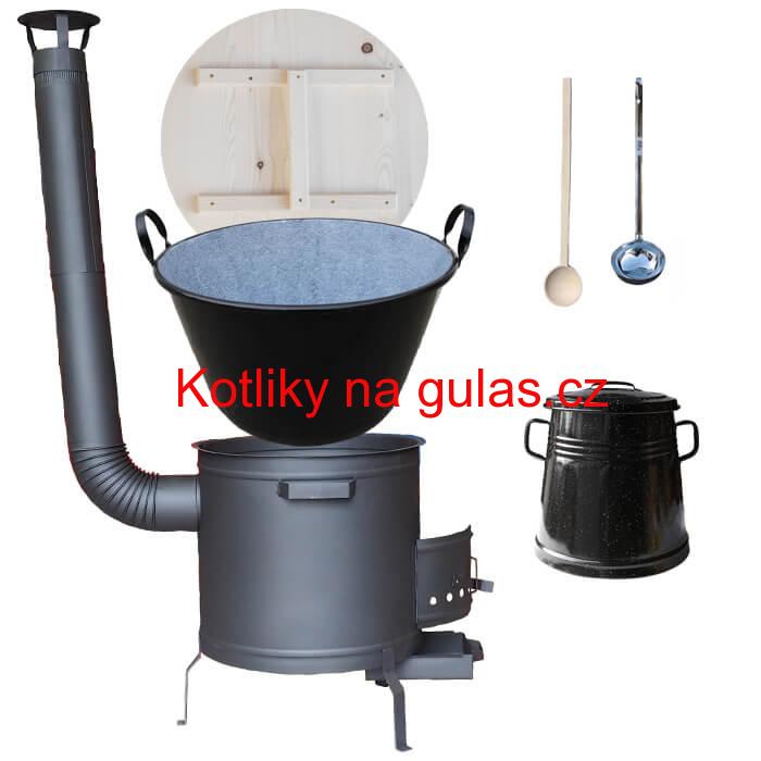 Smaltovaný kotel 100 L + žáruvzdorná kotlina 60 cm PLUS 600 + Nádoba na sádlo 10 L