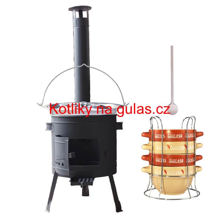 Nerezový kotlík 22 L (0,8 mm) INOX + misky na guláš 4 ks + nízká žáruvzdorná kotlina 42 PLUS 600