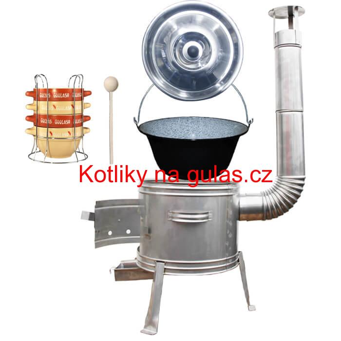 Smaltovaný kotlík 22 L (1,2 mm) + misky na guláš 4 ks + nerezová kotlina 42 cm TOPLUX