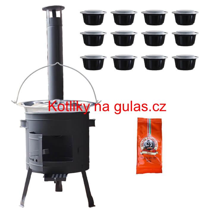 Nerezový kotlík 22 L (0,8 mm) + pepř na guláš 100 g + misky 12 ks + nízká žáruvzdorná kotlina (0,8 mm) 42 PLUS 600