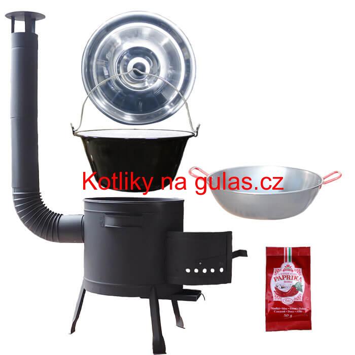 Smaltovaný kotlík 22 L + Pánev PAELLA (WOK) 45 cm + sladká paprika 50 g + nízká kotlina 42 PLUS 600