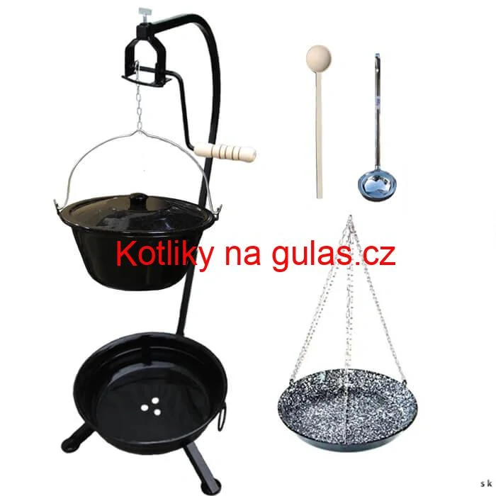 Smaltovaný kotlík 10 L (1,2 mm) + smaltovaná pánev + přenosné ohniště