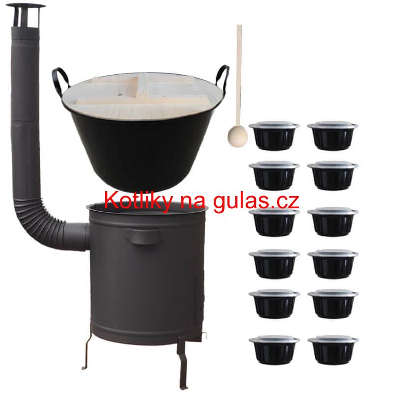 Smaltovaný kotel 80 L + silná kovová kotlina 60 cm (1,5 mm) STRONG PLUS 600 + misky 12 ks