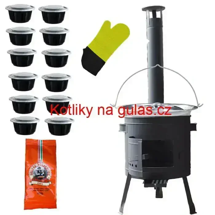 Nerezový kotlík 22 L (0,8 mm) + misky 12 ks + nízká žáruvzdorná kotlina (0,8 mm) 42 PLUS 600