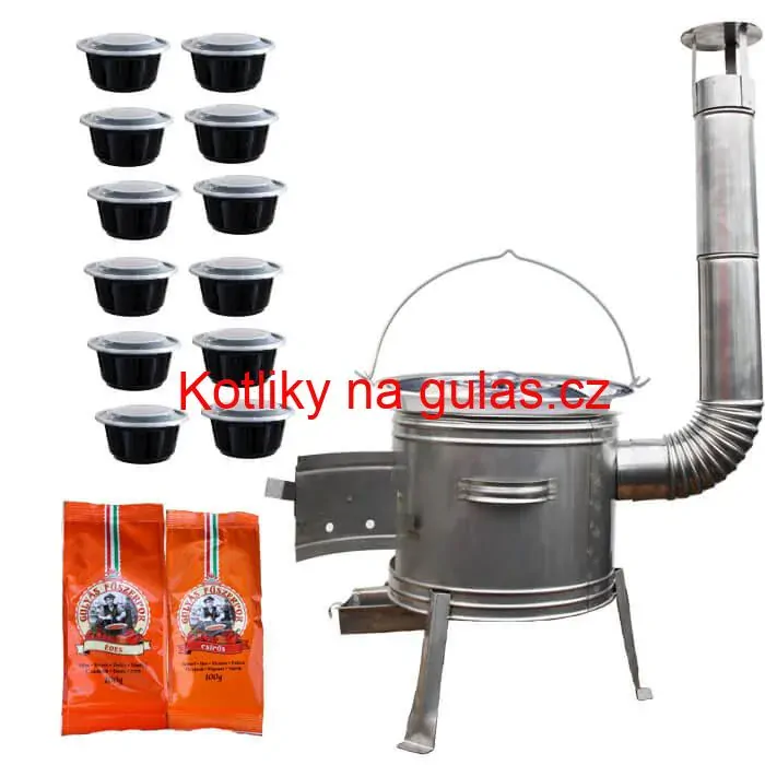 Nerezový kotlík 22 L (0,8 mm) INOX + nerezová kotlina 42 cm TOPLUX + misky 12 ks + 2 x pepř na guláš 100 g