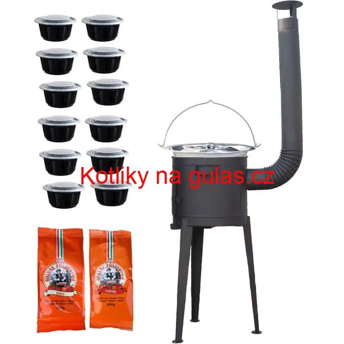 Nerezový kotlík 22 L (0,8 mm) INOX + vysoká žáruvzdorná kotlina 42 cm PLUS 600 + misky 12 ks + 2 x pepř na guláš 100 g