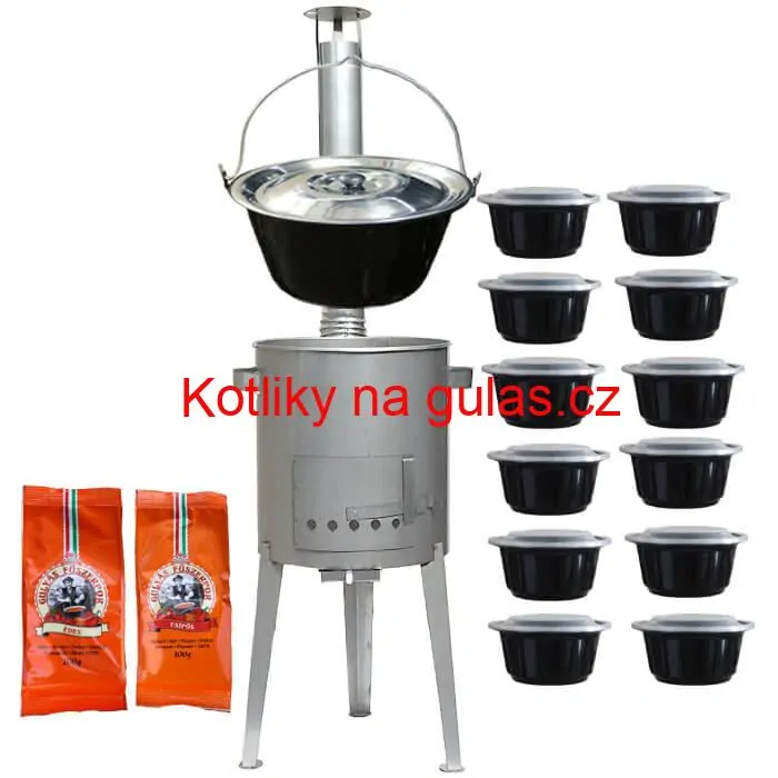 Smaltovaný kotlík 22 L (1,2 mm) + nerezová kotlina 42 cm LUXUS + misky 12 ks + 2 x pepř na guláš 100 g