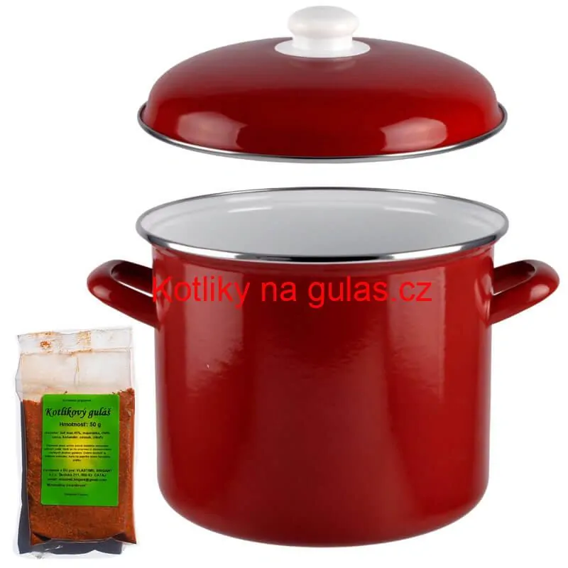 Smaltovaný hrnec s poklicí 8,6 l červený + pikantní směs koření 50 g Kotlíkový guláš